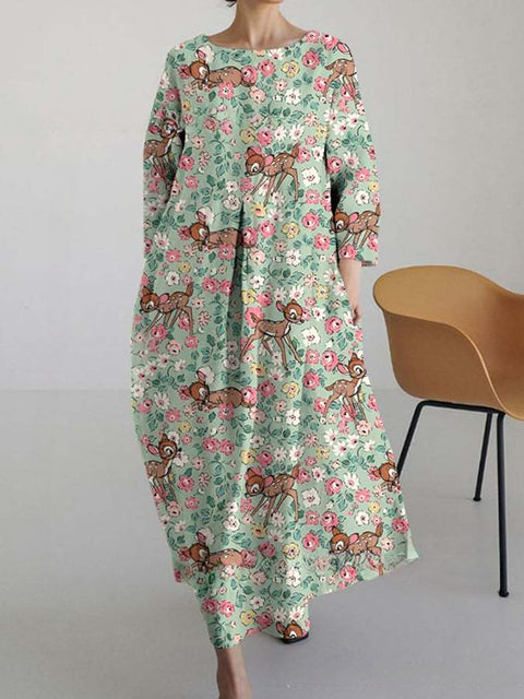 Women's loose crew neck fashion high-end long-sleeved printed dress m301049