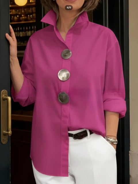 Summer new solid color stand-up collar metal button-down long-sleeved shirt m302423