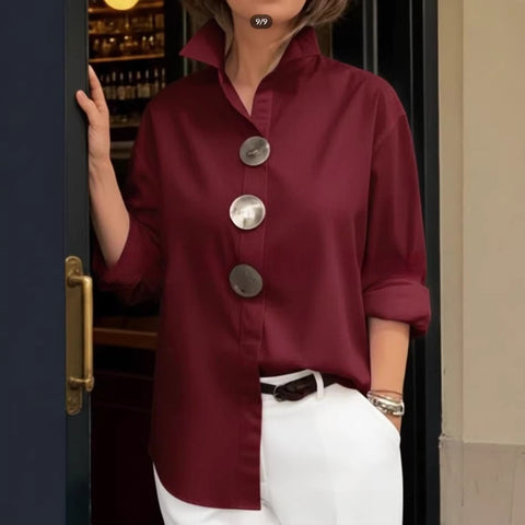 Summer new solid color stand-up collar metal button-down long-sleeved shirt m302423