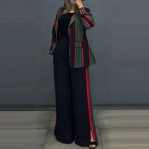 Women's fashion temperament elegant striped suit two-piece set m302313