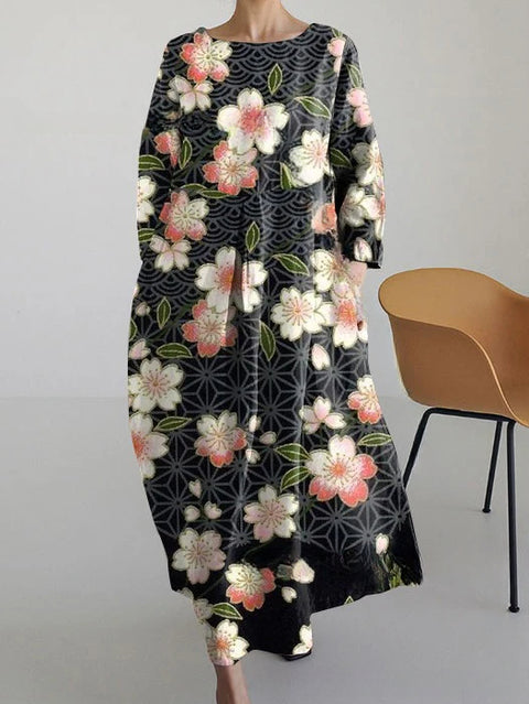 Loose Crew Neck Fashion Long Sleeve Printed Dress m301072