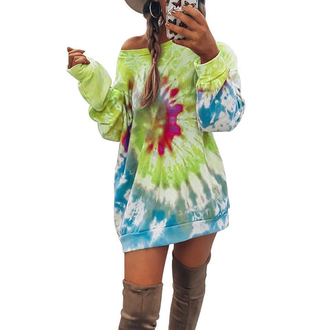 Women's printed spiral tie-dye crew neck sweater skirt m301212