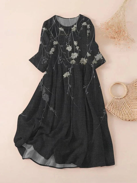 Loose Crew Neck Fashion Long Sleeve Printed Dress m301072