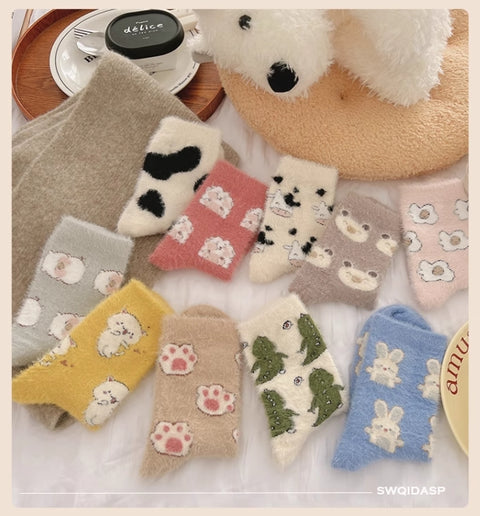 Cartoon mink wool socks for children in autumn and winter with plush thickened warm cute fur home floor socks m1915010440
