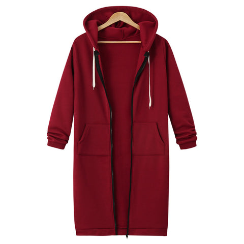 Hooded long-sleeved medium and long sweater fleece shirt long jacket m301588