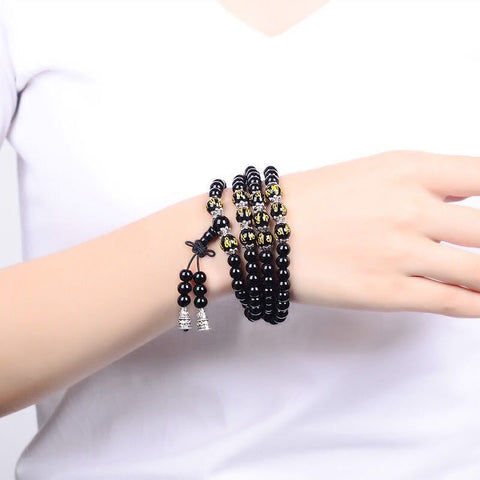Obsidian bracelet 108 Buddha beads multi-circle bracelet six-character mantra m3331229