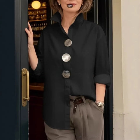 Summer new solid color stand-up collar metal button-down long-sleeved shirt m302423