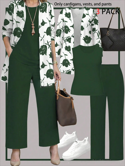 3D printed 3-piece cardigan + vest + trousers fashionable wear m302849