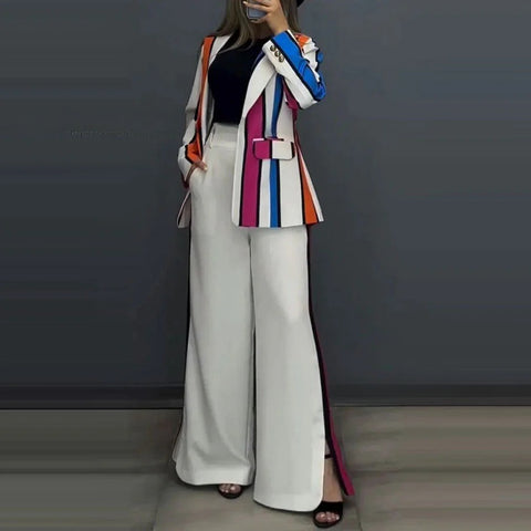 Women's fashion temperament elegant striped suit two-piece set m302313