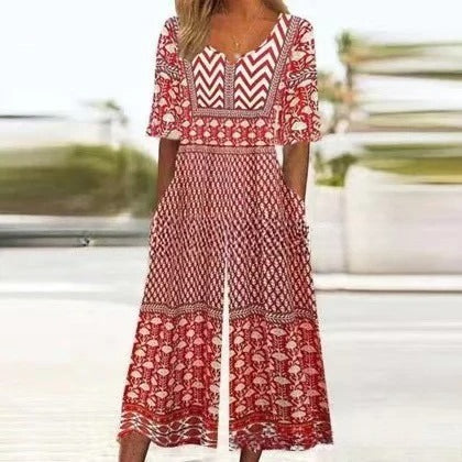 Women's clothing independent station spring and summer popular printing socket V-neck jumpsuit m302602