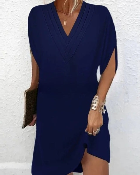 Women's spring/summer V-neck pleated bat sleeve dress m302952