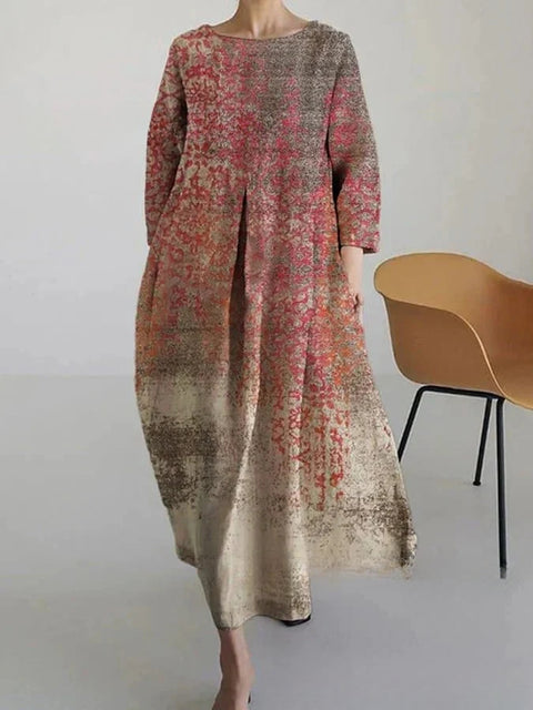 Women's loose crew neck fashion high-end long-sleeved printed dress m301049