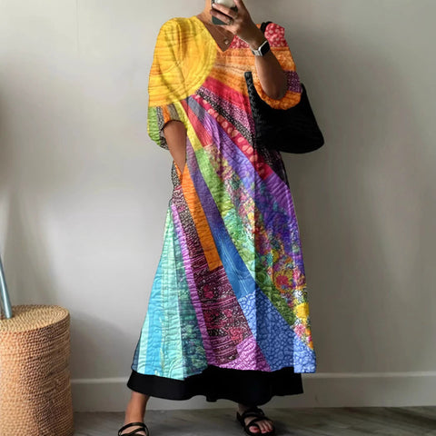 Casual women's fashion tie-dye printing V-neck medium and long jumpsuit m301302