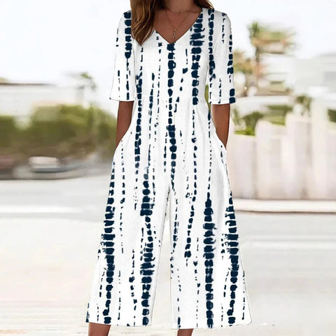 Women's clothing independent station spring and summer popular printing socket V-neck jumpsuit m302602