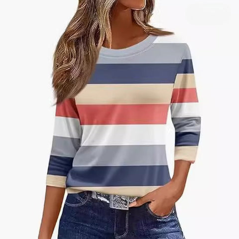 Slim and thin imitation cotton round neck printing solid color seven-quarter sleeve long sleeve m302884