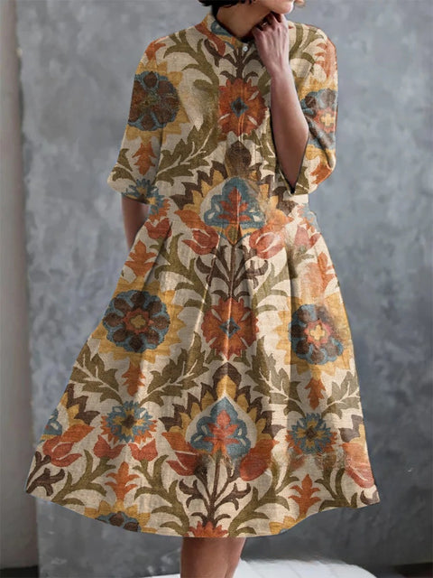 Elastic hemp short shirt dress floral Japanese vacation style pendulum skirt m303187