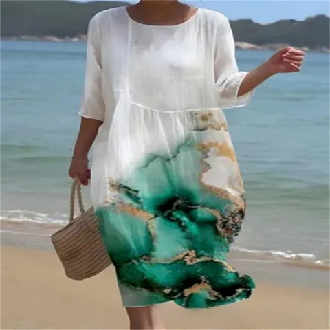 Loose Crew Neck Fashion Premium Long Sleeve Printed Dress m301045