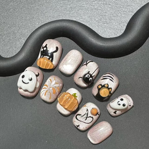 Wearing handmade cartoon three-dimensional cute pumpkin manicure patch hand-painted student funny nails m3331218