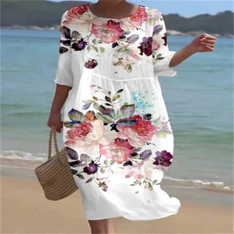 Loose Crew Neck Fashion Premium Long Sleeve Printed Dress m301045