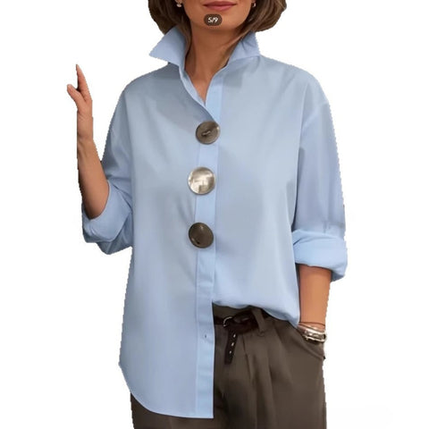 Summer new solid color stand-up collar metal button-down long-sleeved shirt m302423