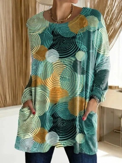 3D printed women's new medium and long pocket round neck pullover fashion T-shirt m303192