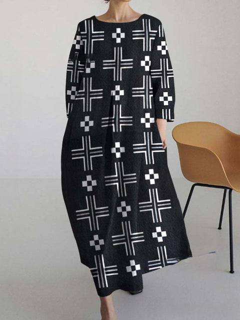 Loose Crew Neck Fashion Long Sleeve Printed Dress m301072