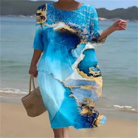 Loose Crew Neck Fashion Premium Long Sleeve Printed Dress m301045