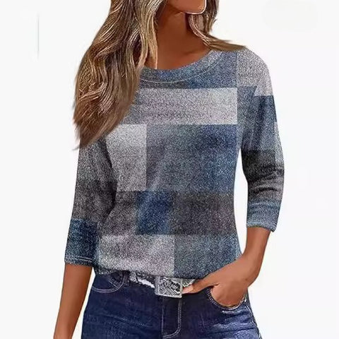 Slim and thin imitation cotton round neck printing solid color seven-quarter sleeve long sleeve m302884