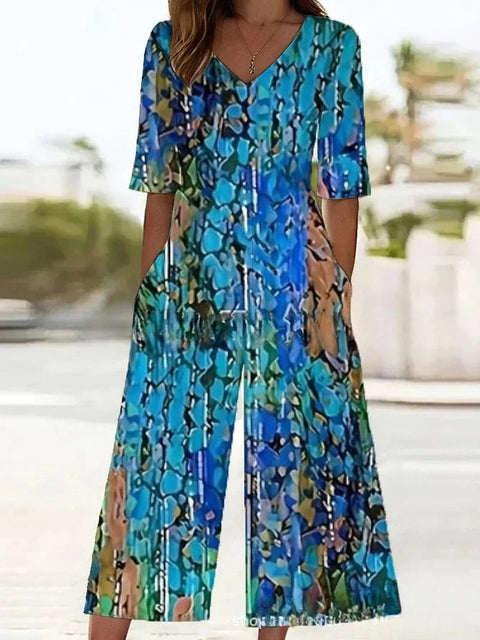 Women's clothing independent station spring and summer popular printing socket V-neck jumpsuit m302602