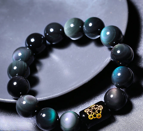 Rainbow eye obsidian bracelet men's bracelet women's six-character mantra m3331248
