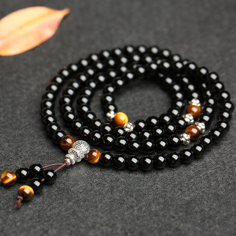 Women's tiger's eye stone bracelet, ethnic style 108 Buddha beads, multi-circle crystal m3331296