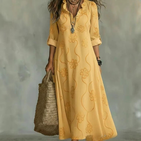 Spring new 3D digital printing long-sleeved large-size dress m302771