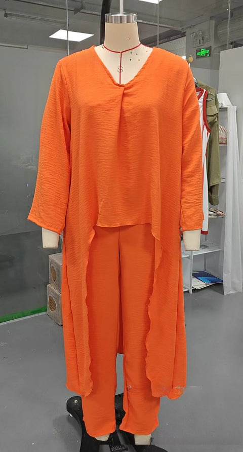 Women's summer pocket V-neck 2-piece set solid color loose women's clothing m302332