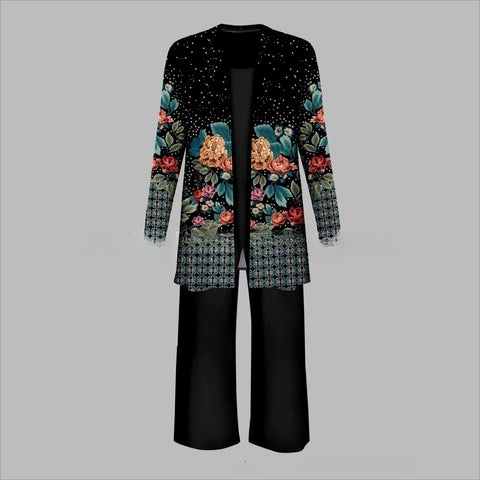 3D printed 3-piece cardigan + vest + trousers fashionable wear m302849