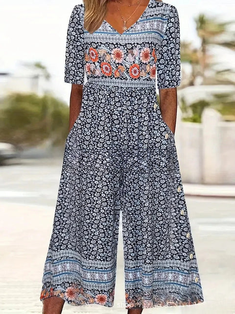 Women's clothing independent station spring and summer popular printing socket V-neck jumpsuit m302602