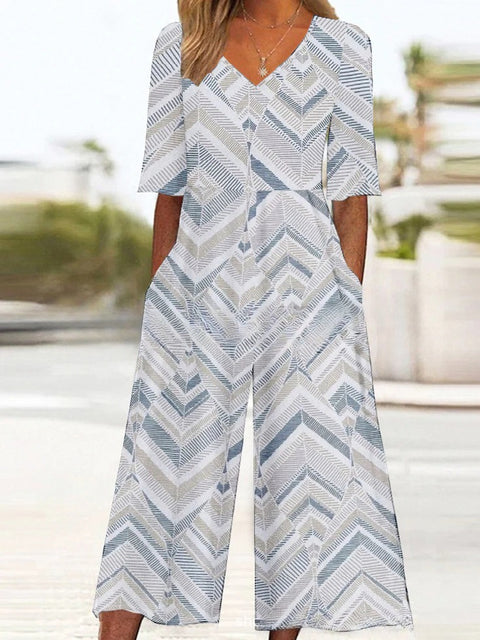 Women's clothing independent station spring and summer popular printing socket V-neck jumpsuit m302602