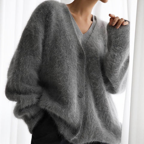 Autumn and winter lazy loose long-sleeved V-neck sweater jacket women's m302032