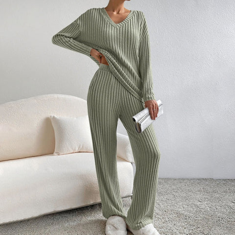 New fashion casual straight-leg pants temperament loose V-neck pit strip knitted cover m301791