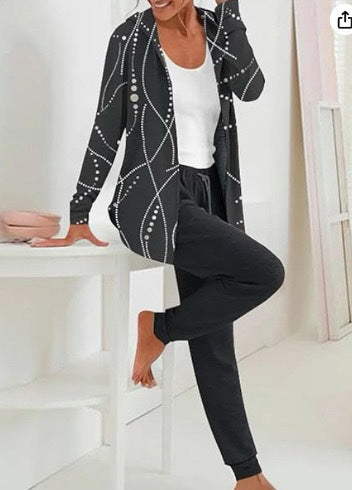 Hooded cardigan top trousers two-piece set m302266