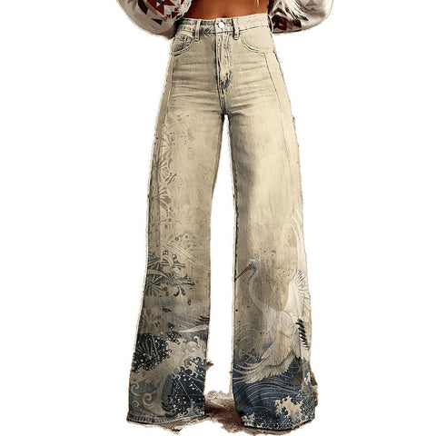 3D heat transfer flared pants simulation denim trousers loose pants m301550