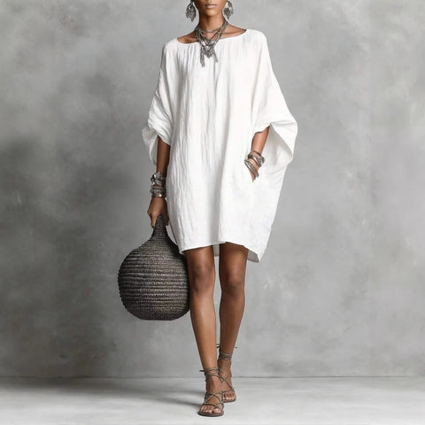 Casual fashion imitation cotton and linen batman loose dress m302951