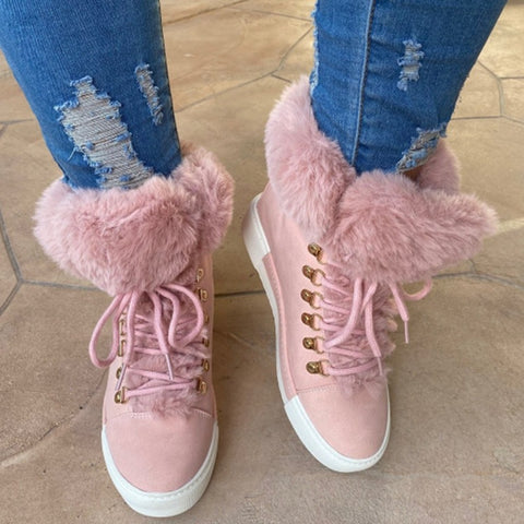 Short long fur leather boots m302293