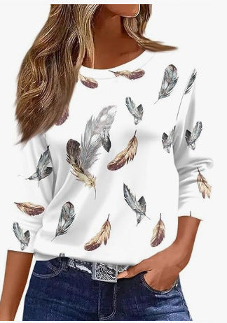Slim and thin imitation cotton round neck printing solid color seven-quarter sleeve long sleeve m302884