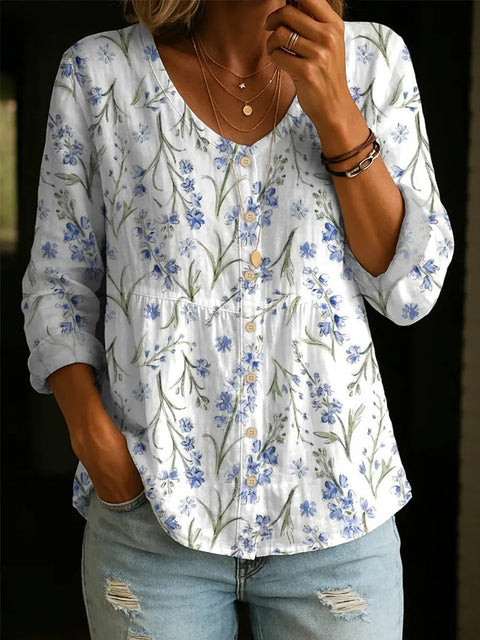Crew neck women's flower 3D printed top m303179