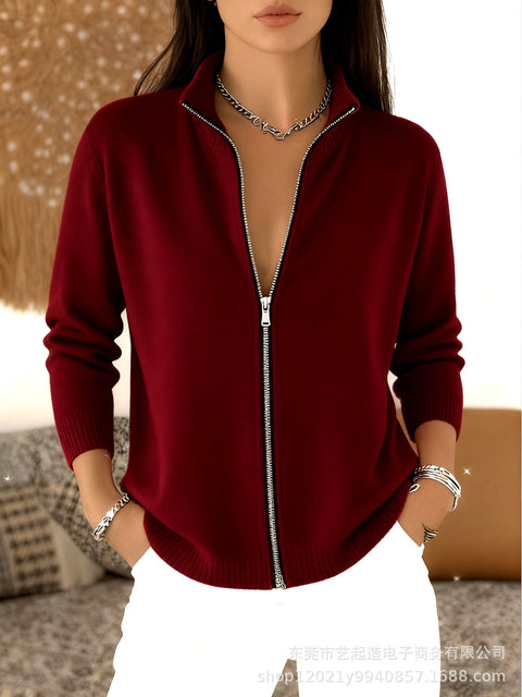 Digital printing loose casual zipper turtleneck sweater m302196