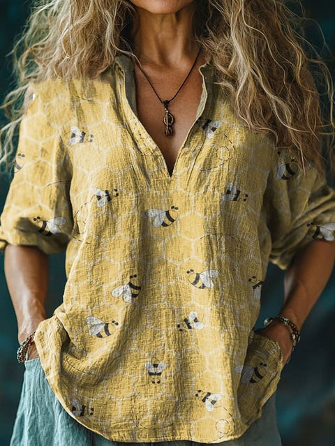 New 3D digital printing women's fashion V-neck loose shirt top spring and autumn m301745