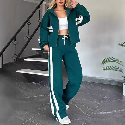 Striped zipper top jacket casual sports suit women's m302320