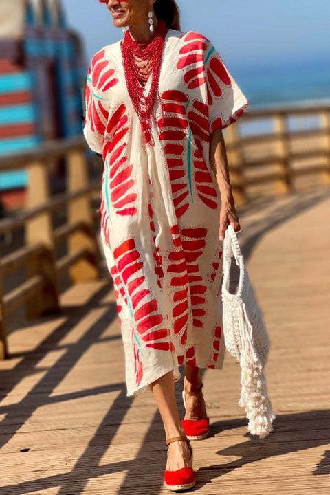 Women's loose crew neck fashion high-end short-sleeved printed dress m301052