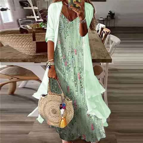 Holiday suspender long skirt Indian style swing skirt two-piece set m302893
