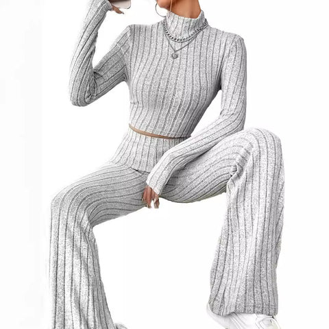 New knitted long-sleeved suit loose high-waisted trousers two-piece set m301781